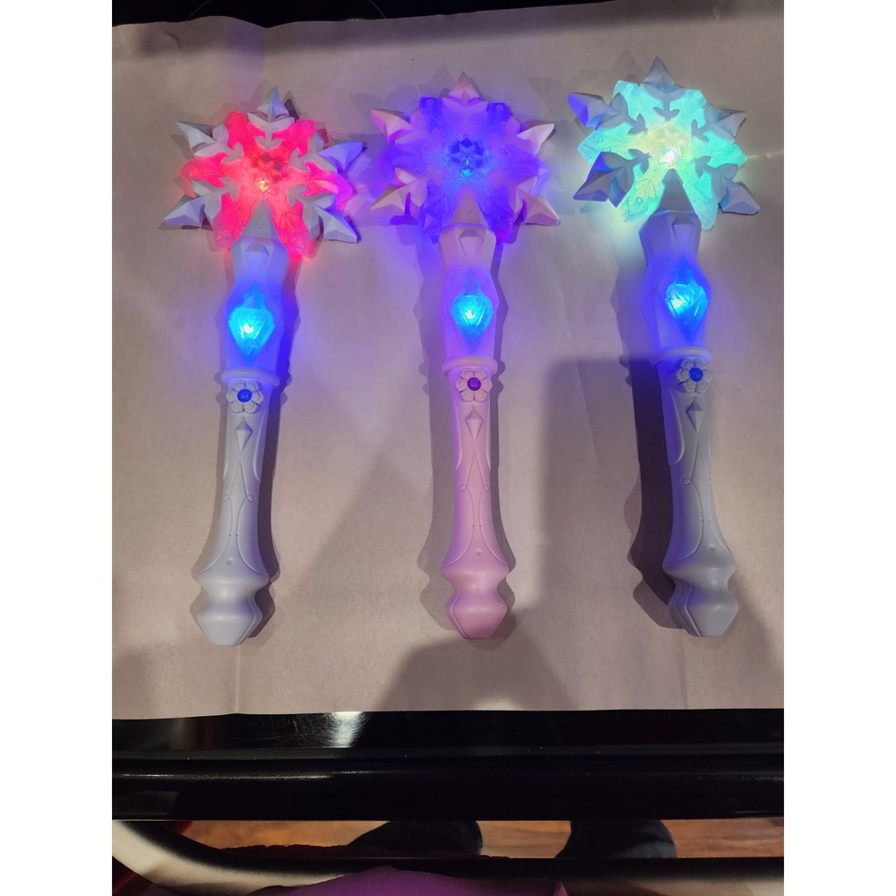(3) Frozen Light Up Snowflake Wands, 13", 2 -Blue, 1-Pink, Lights & Sounds Work! - Picture 14 of 16